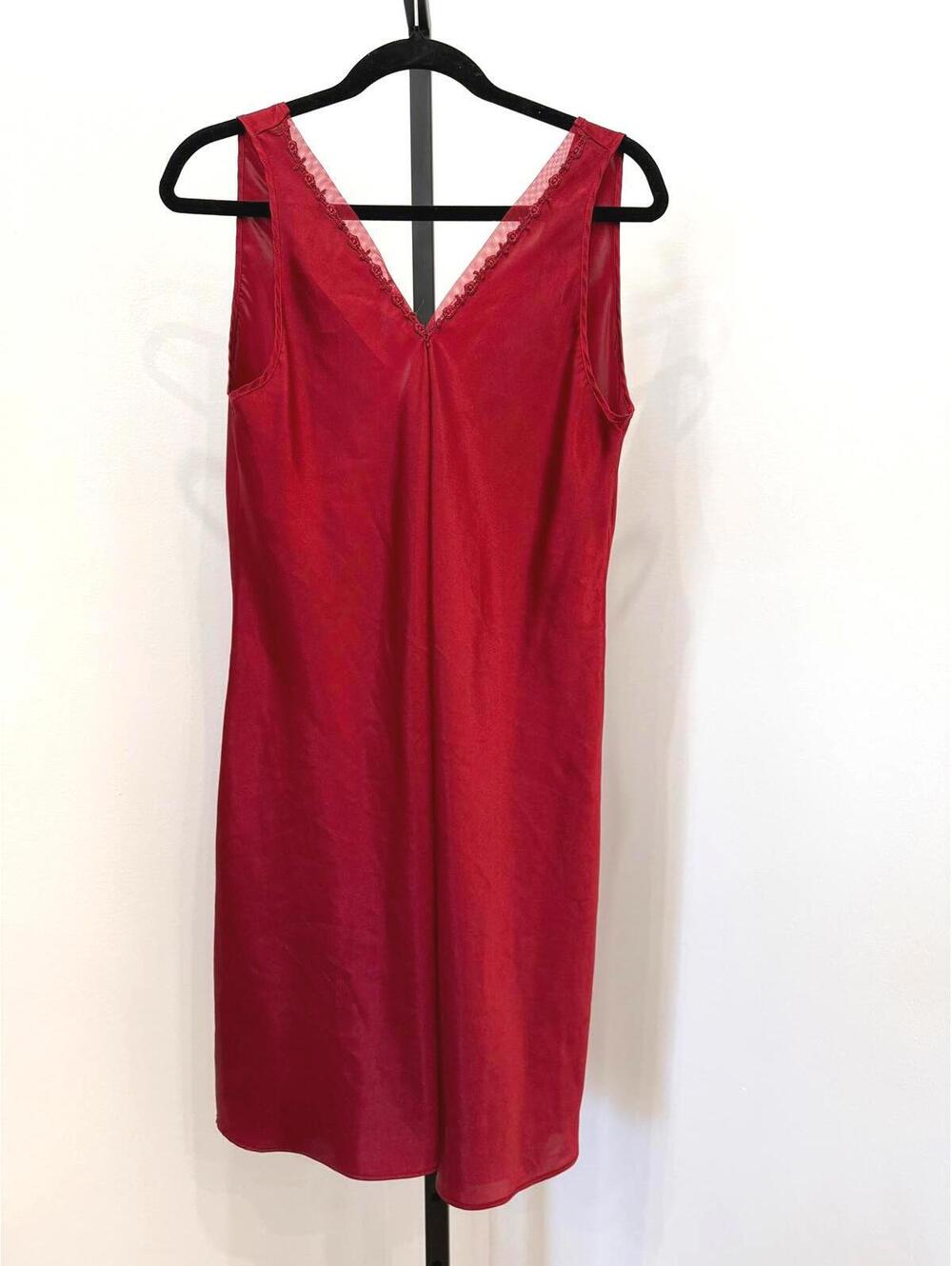 Vintage Red Sleeveless V-Neck Dress with Lace Trim Sleepwear Teddi